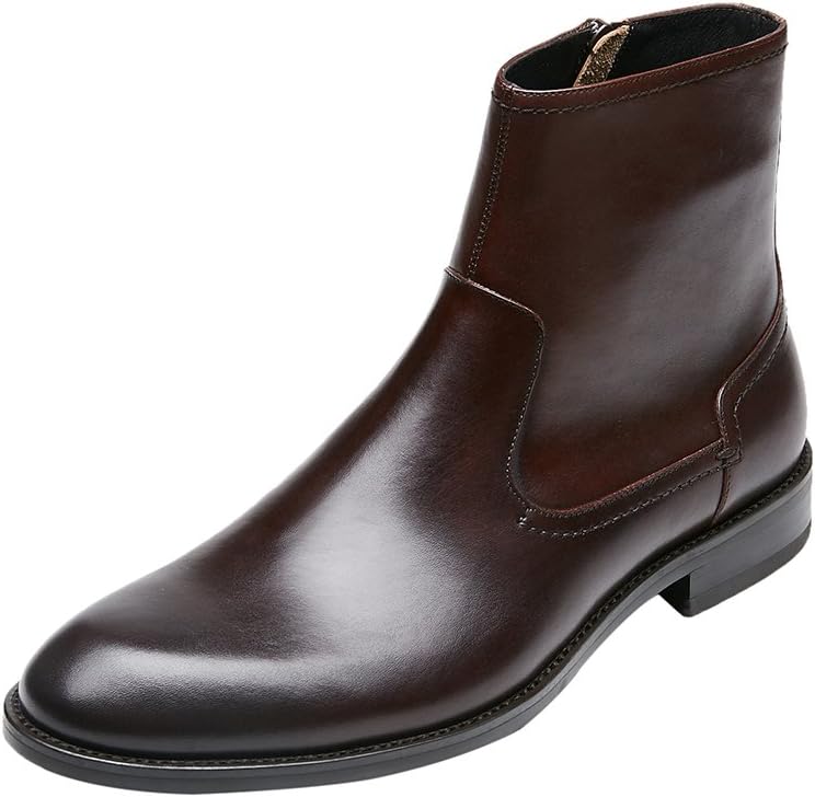 KINGSTEP Men's Fashion Comfort Leather Ankle Boots Zipper Dress Boots