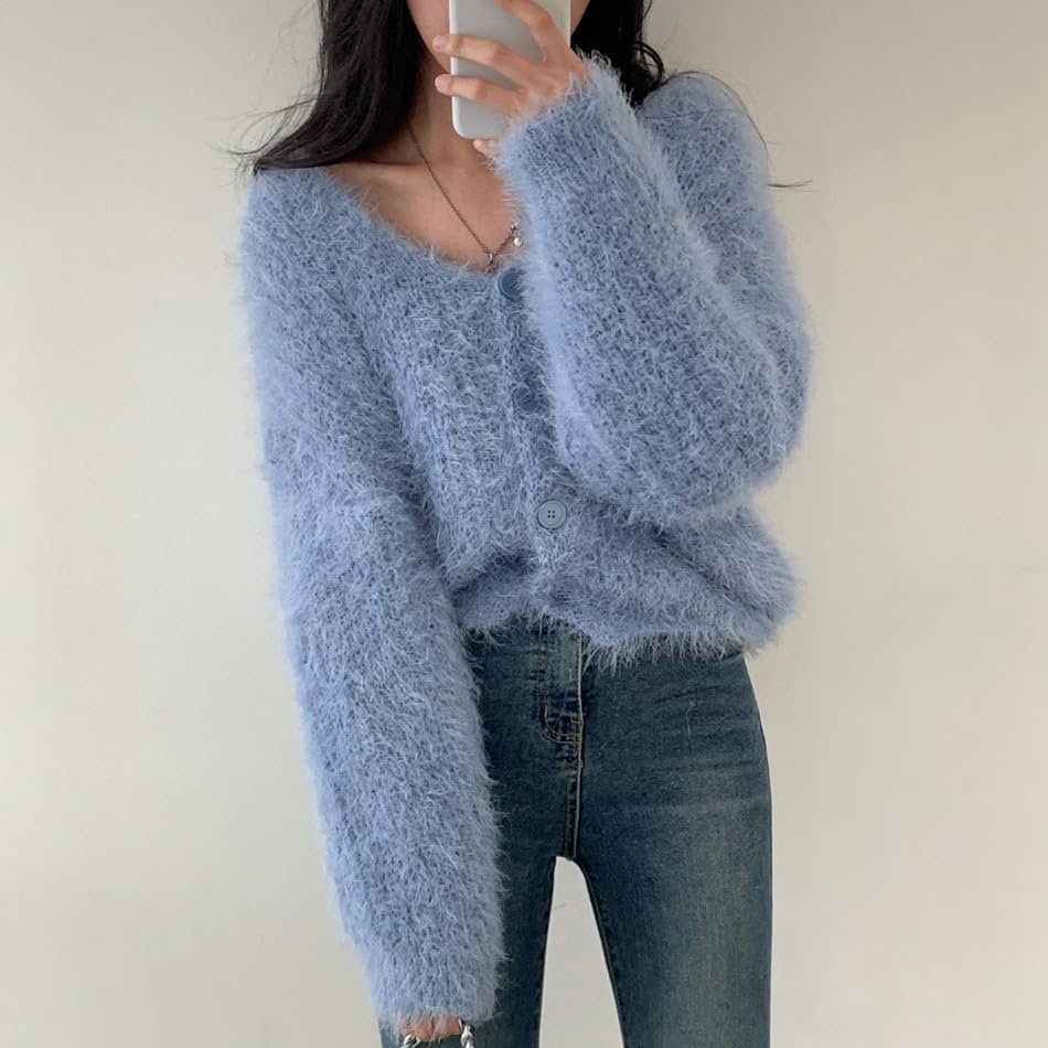 Mohair Cardigan for Women - Fuzzy Open Front Oversized Faux Fur Coquette Sweater - Image 4
