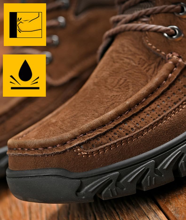 Boxpopla Men's Waterproof Hiking Boots Lace-up Lightweight & Breathable Mid Ankle Work Shoes Moc Anti Slip Trekking Shoes Casual Climbing Hiker Outdoor Boots (Black,11,11)