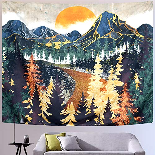 Senyyi Mountain Tapestry Wall Hanging Forest Trees Art Tapestry Sunset Tapestry Road In Nature Landscape Home Decor For Room (51.2 X 59.1 Inches) #TOP2