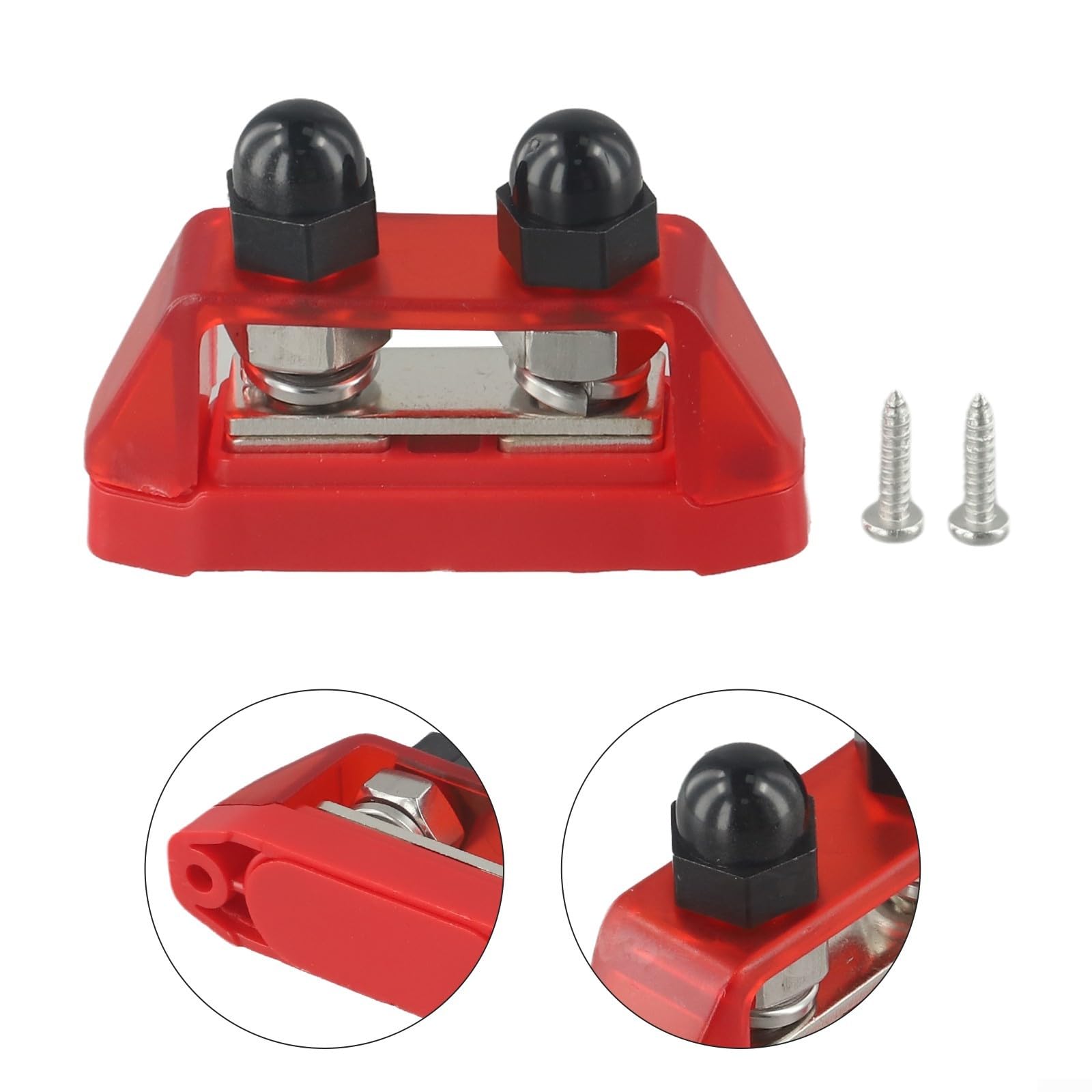 Morsettiera per sbarra collettrice da 200 A, con copertura protettiva per auto, camper, barca, sistema di distribuzione dell'alimentazione da 12 V a 48 V CC, rosso (nero)