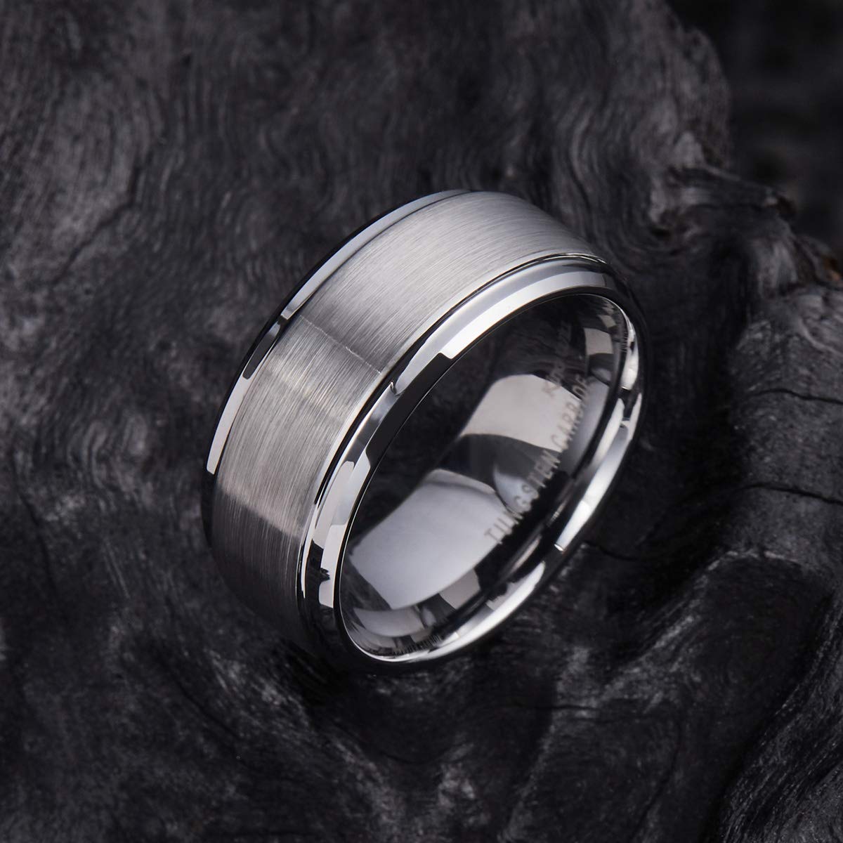 King Will Anillo básico de carburo de tungsteno para hombre, 6 mm, 7 mm, 8 mm, borde biselado pulido, acabado cepillado mate, alianza de boda