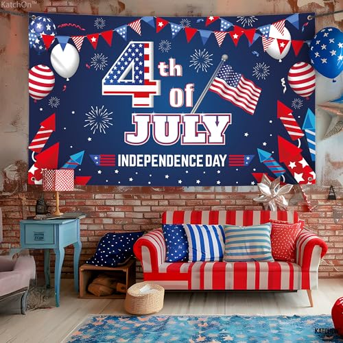 Image of KatchOn, 4th of July Backdrop - 72x44 Inch | XtraLarge Banner for Patriotic Home Decor,Independence Day and Memorial Day Decorations | 4th of July Decorations