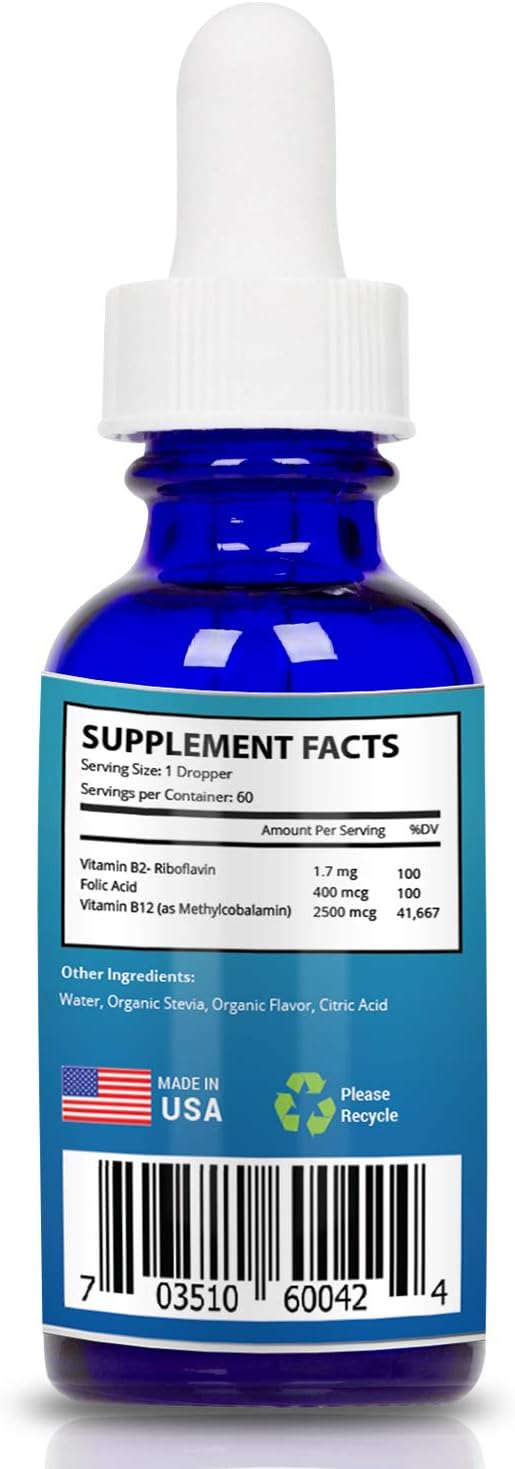 MaxX Labs Vitamin B Complex B12 Liquid - Vitamin B12 Sublingual Drops - Advanced Energy Formula with B2 (Riboflavin) - B9 (Folic Acid) - B12 (Methylcobalamin) - No GMO's - 60 Servings