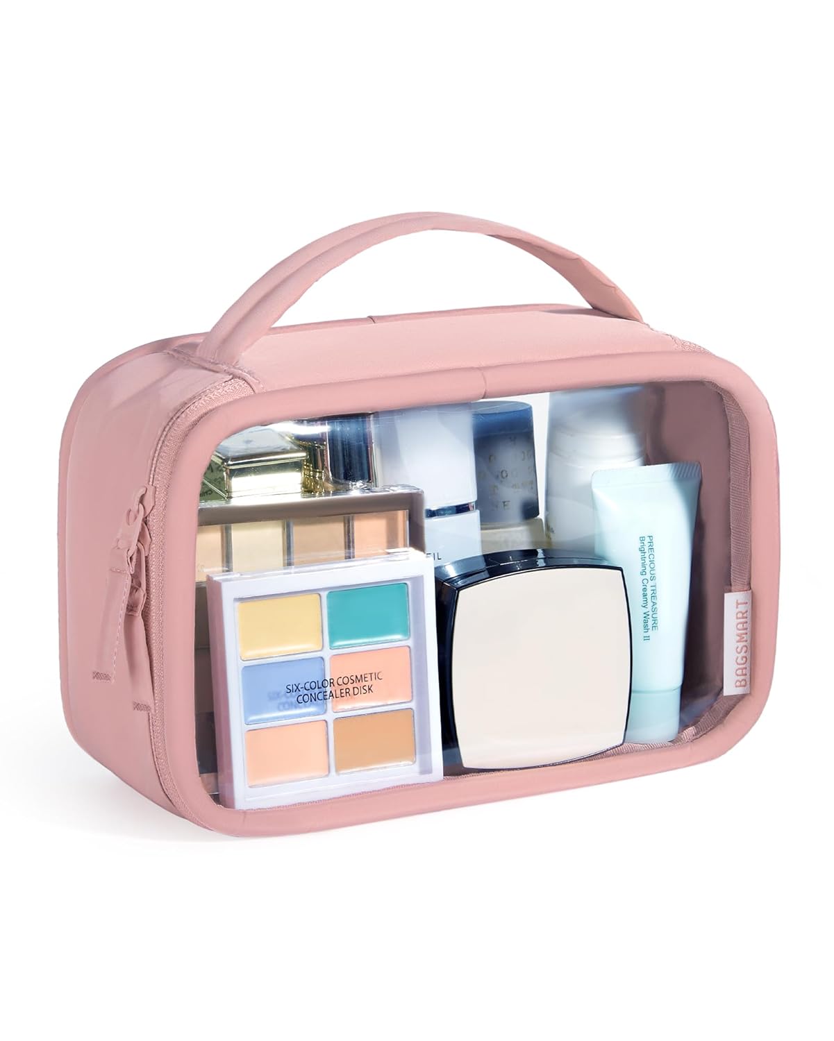 BAGSMART Clear Makeup Bag - TSA Approved Toiletry Bag with Handle Large Opening Water-Resistant Durable PVC Clear Toiletry