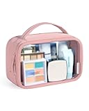 Clear Makeup Bag - TSA Approved Toiletry Bag with Handle Large Opening, Water-Resistant Durable PVC Clear Toiletry Bags for Traveling Travel Essentials (Pink)