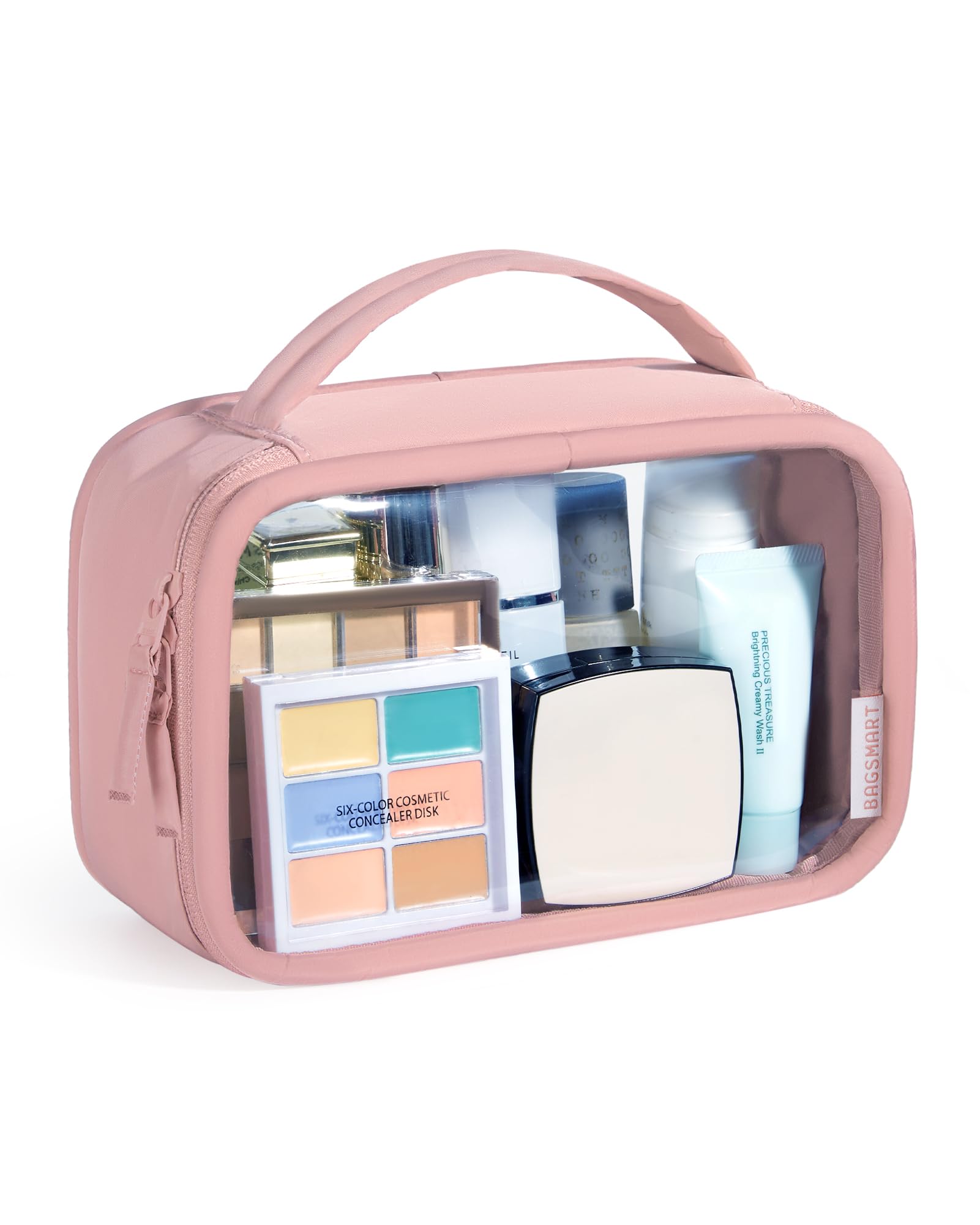 BAGSMART Clear Makeup Bag - TSA Approved Toiletry Bag with Handle Large Opening Water-Resistant Durable PVC Clear Toiletry