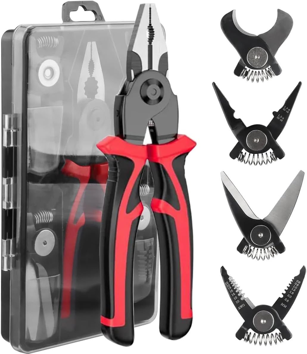 5 in 1 Combination Plier Tool Set, Includes Cable Cutters, Wire Stripper, Crimping Plier