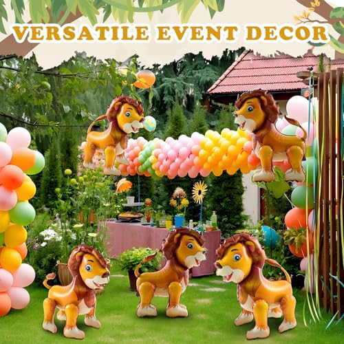 Image of 6 Pcs 4D Giant Lion Balloon Walking Lion Inflatable Balloons Animal Standing Foil Balloons Birthday Party Supplies for Circus Forest Zoo Wildlife Theme Party Decorations