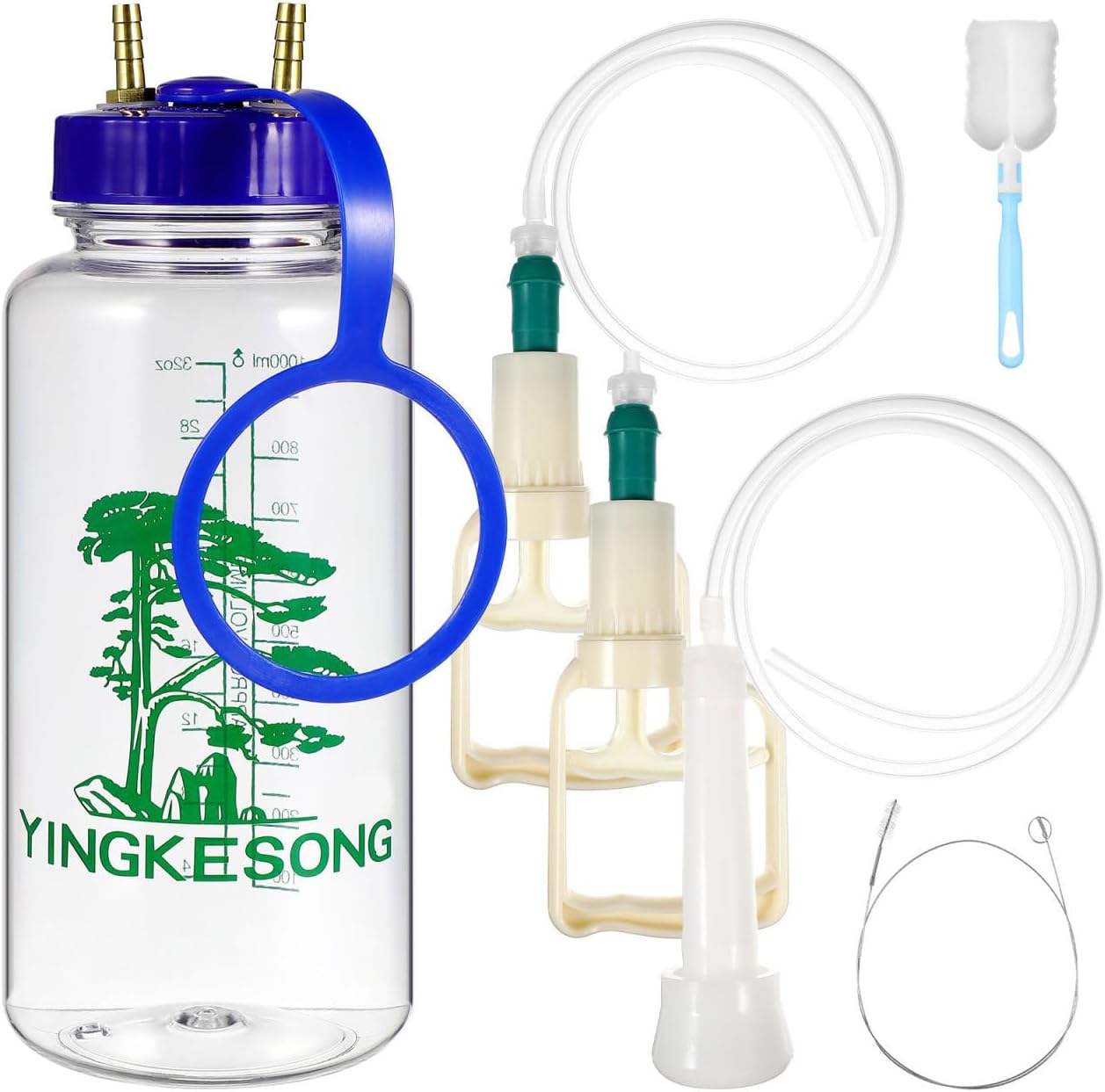 Yardwe Manual Milking Machine for Cows and Goats, Portable Hand Vacuum Pump Milking Kit with Single Teat Pump for Farm and Home Use, 1000ML