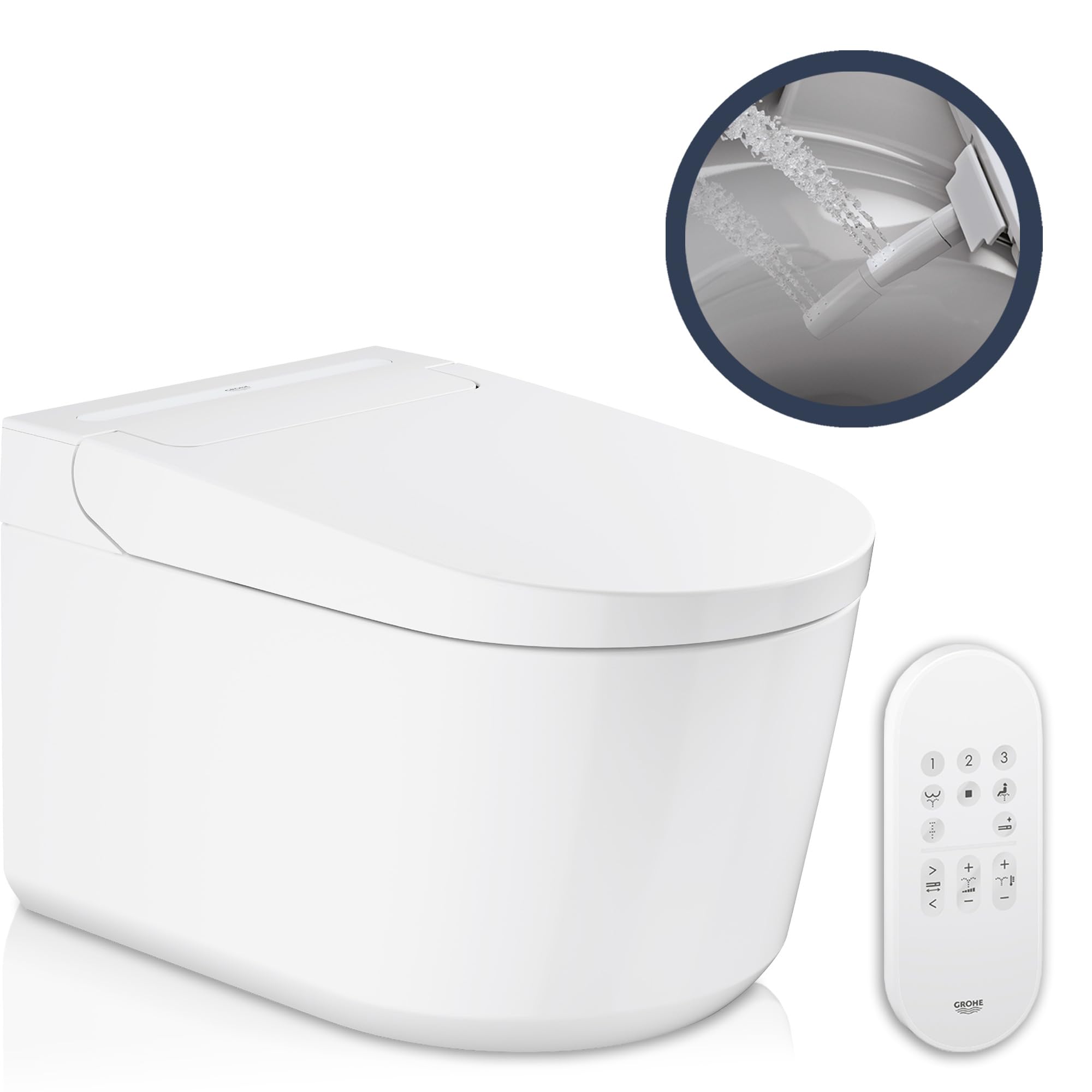 GROHE Sensia - Wall Hung Shower Toilet Rimless WC (2 Self-Cleaning Spray Arms, Remote Control, Water Connection Set, Mounting Aid, Sound Insulation and Triple Vortex Flushing), 36507SH0