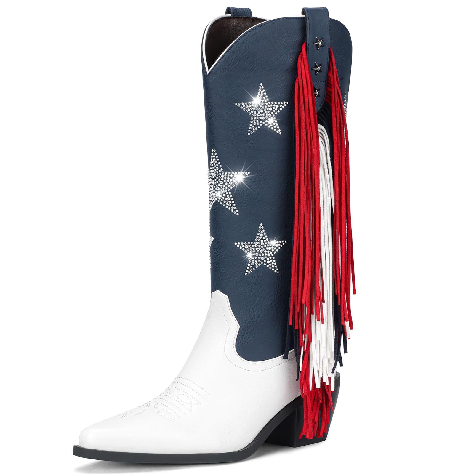 Photo 1 of Eswilran Women's Rhinestone American Flag Fringe Cowboy Boots 10