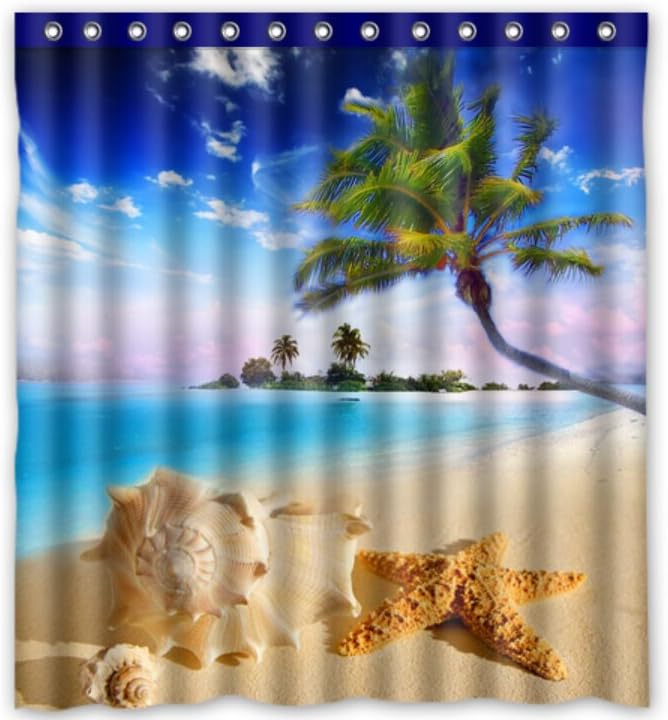 Custom Polyester Shower Curtain 66" x 72" starfish sea star summer beach tropical sea life palm tree conch