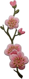 ID 6226 Cherry Blossom Branch Patch Flower Tree Pink Embroidered IronOn Applique