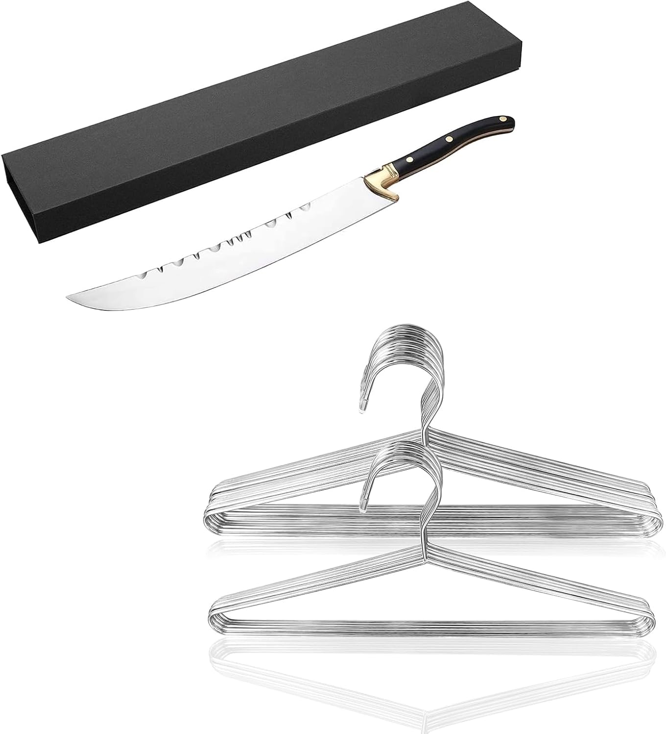 50 Pack Metal Coat Hangers with Champagne Saber (Black Handle + Gift Box)