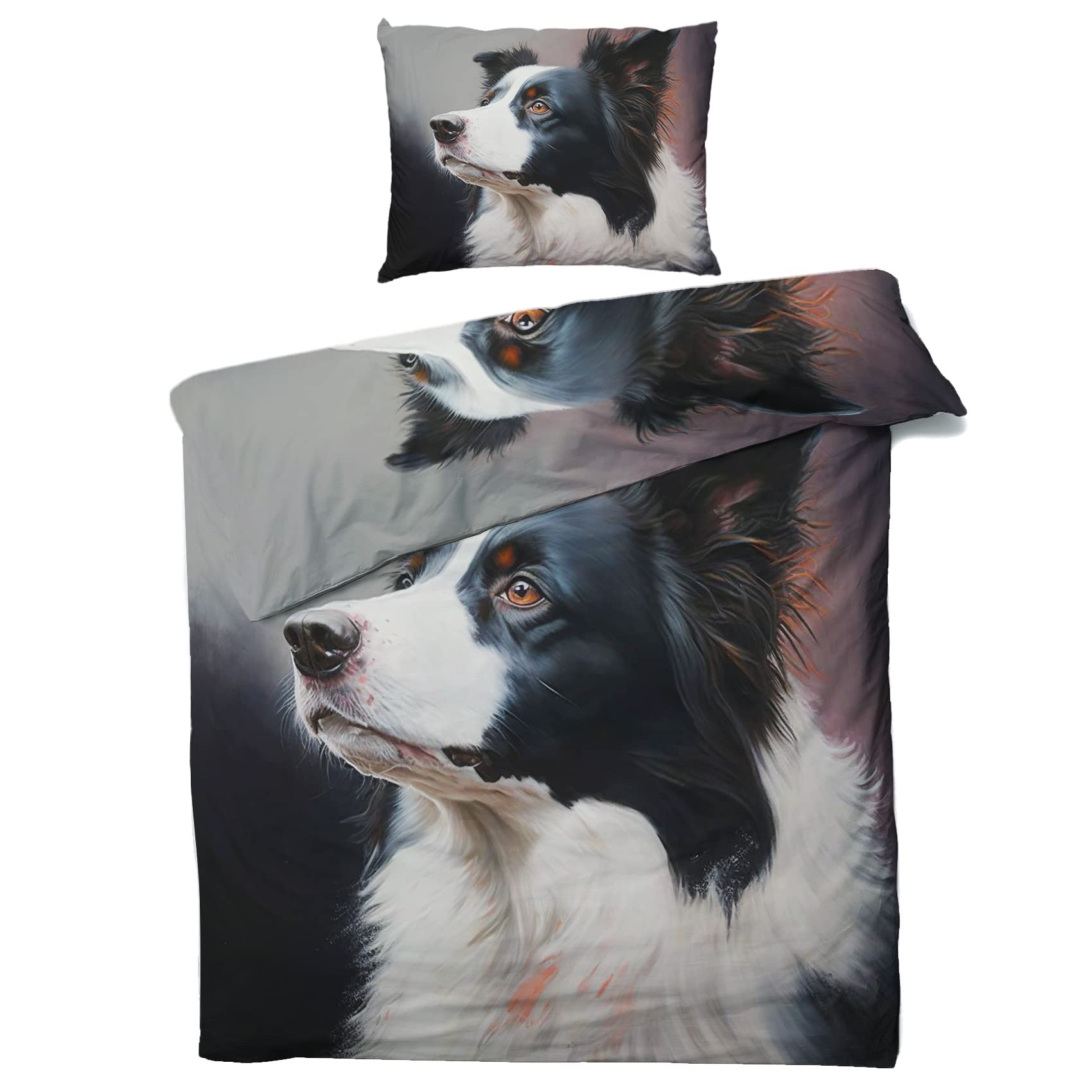 Border Collie Bettwäsche 135x200 - Weiches Mikrofaser-Set Mit Hunde-Muster, 2-teilig