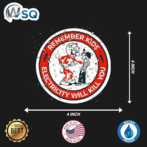 Wsq Remember Kids Electricity Will Kill You Sticker Reddy Kilowatt Warning Vinyl Decal Sticker Premium Quality Vinyl Size 2 Pack 4-Inch Each For Car Bumper Truck Van Suv Window Wall Boat Cup Tumblers Laptop Or Any Smooth Surface #TOP3