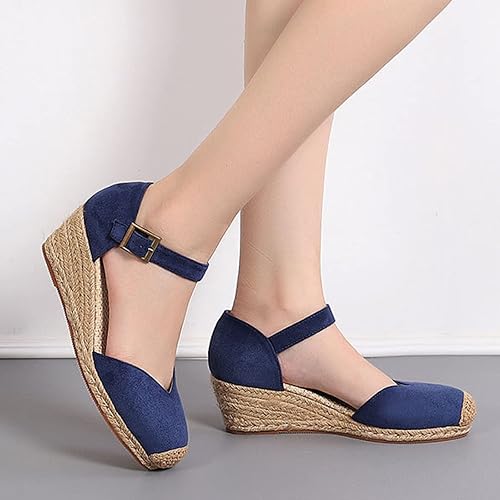Miniatura 5 de Womenyiaor Sandalias de verano para mujer, con puntera cerrada, estilo casual, correa al tobillo, punta cerrada, alpargatas, sandalias de cuña