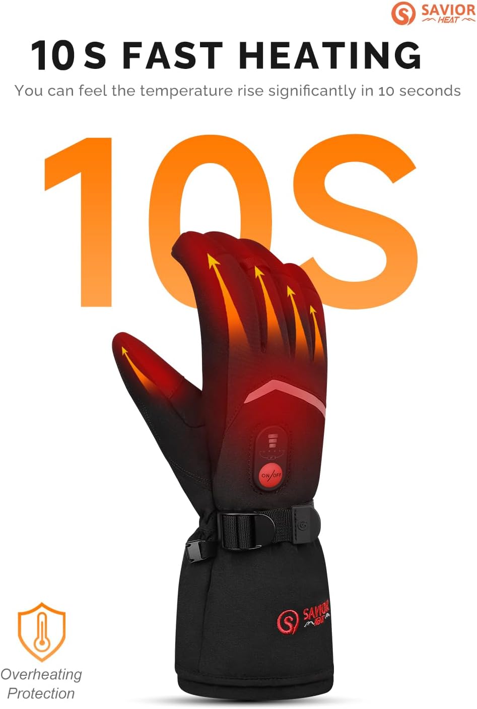 SAVIOR HEAT Upgraded Rechargeable Heated Gloves for Men & Women, 3000mAh Electric Heated Gloves with 3 Heat Levels up to 150°F, Waterproof Ski Glove for Skiing, Snowbording, Camping, Hiking - Image 4