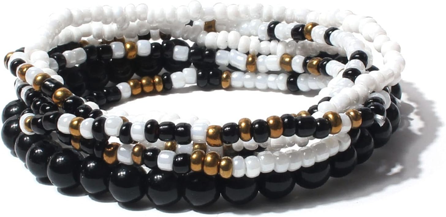 CaiyaoHandmade Stackable Colorful Beads 5-6pcs Adjustable Muilty-layered Bracelets Set for Women Boho Multicolor Seed Stretch Wristbands Bohemian Summer Jewelry