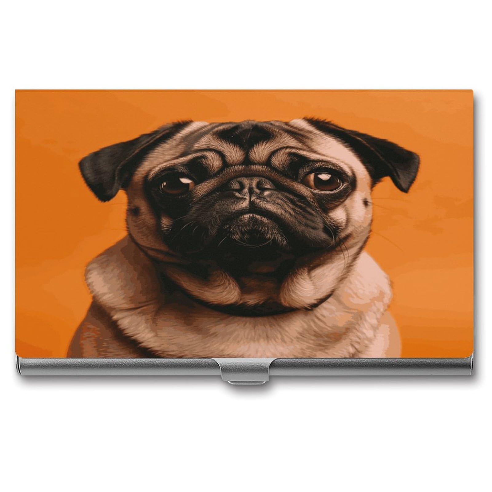 LZQPOEAS A Pug Business Card Holder Aluminum Alloy Flip Cover Slim Name Cards Case Lightweight Business Name Card Holder Case Portable Purse Name Cards Holder