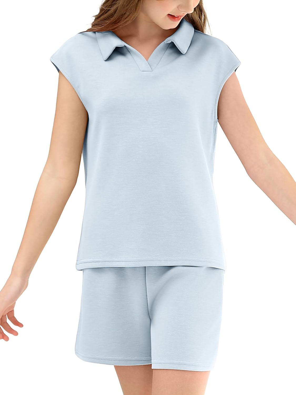 XMWEALTHY Girls Two Piece Set Casual Summer Outfits Cap Sleeve Tshirt and Drawstring Shorts with Pockets School Girls Clothes - Image 2