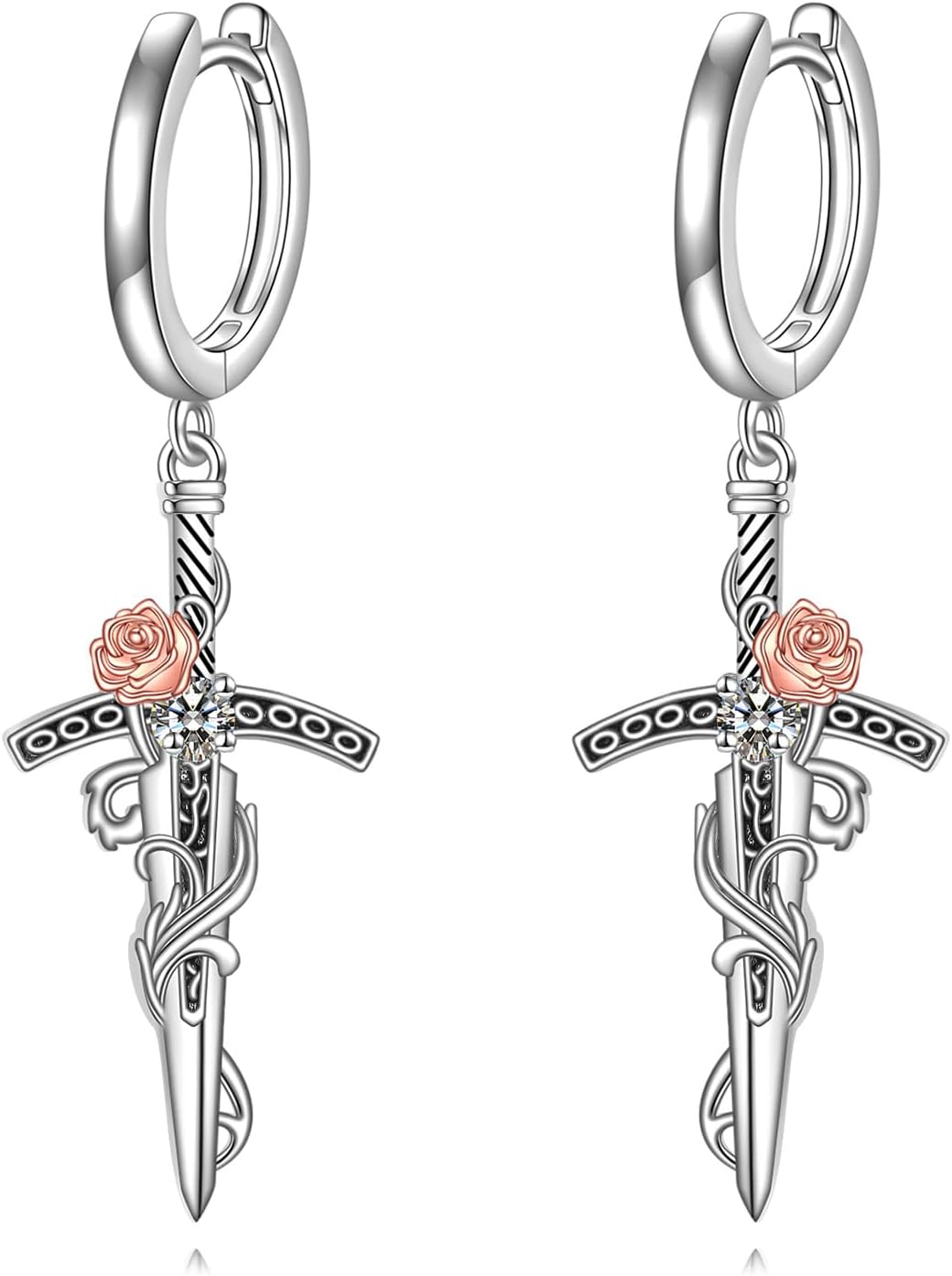 URONE Sword Earrings 925 Sterling Silver Sword Hoop Earrings Gothic Punk Jewelry Gifts for Women