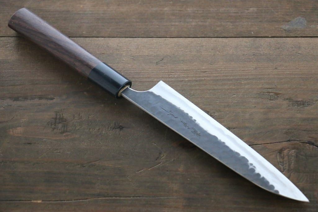 KATSUSHIGE ANRYU 3 LAYER CLADDING BLUE SUPER CORE HAMMERD JAPANESE CHEF'S PETTY-UTILITY KNIFE 150MM