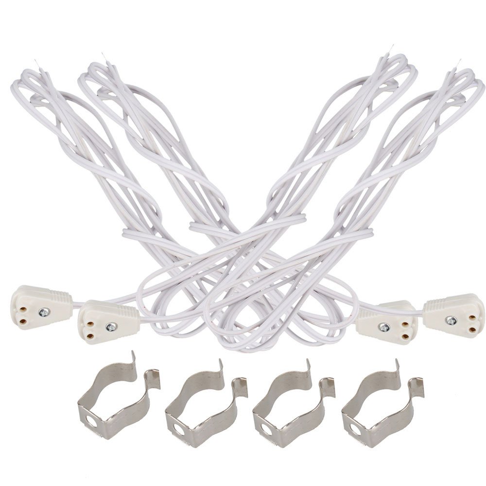Zijia White And Silver 4Pcs White Durable Metal T5 Base Fluorescent Led Tube Lamp Holder Socket With Clips Fitting Set 120Cm