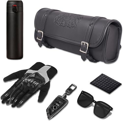 Miniatura 6 de GARGOYLE BELLS Bolsa de herramientas para motocicleta, bolsa de cuero para manubrio de motocicleta, bolsa universal para horquilla, alforjas, Sissy