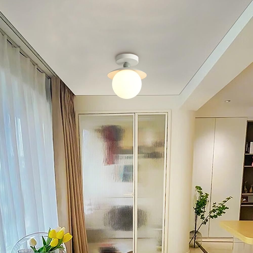 Oświetlenie Sufitowe Globe Semi Flush Mount, Do Korytarza, Nowoczesne Oświetlenie Sufitowe Blisko Sufitu, 7,8 Cala, Szklane Oprawy Oświetleniowe Do Przedpokoju I Na Werandę/Zielony