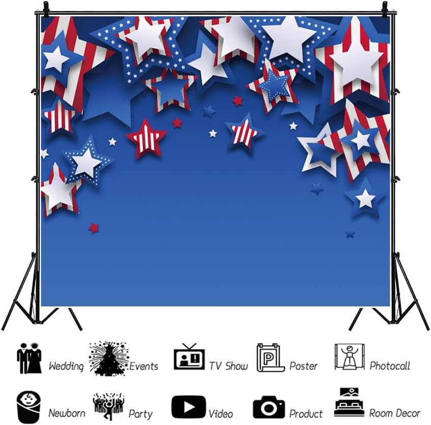 10x10ft Independence Day 4th of July Backdrop Veterans Day Patriotic Backdrops American Flag Striped Stars Photography Background Large Banner 4th of July Party Decorations Studio Photo Booth Props
