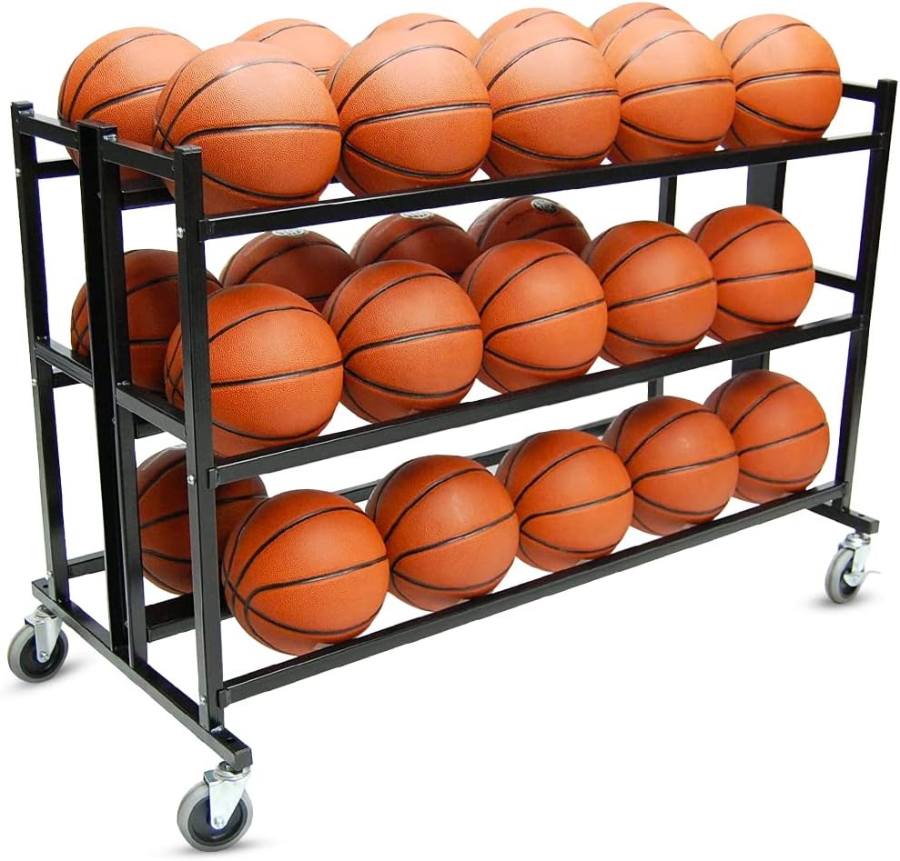 Trigon Sports Sports Lockable Ball Storage Cart, Basketball Storage Bin for Indoor Outdoor, Rolling Exercise Ball Cart Holder for Gym, School, Club