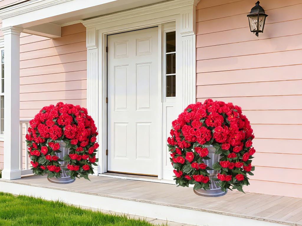 Ivydale Fake Geraniums Artificial Flowers for Outdoors Spring Plants Decor, 2 PCS Red Faux Hanging Flowers Outdoor Realistic Silk Geraniums Vines UV Resistant for Outside Planters Porch Patio Garden - Image 4