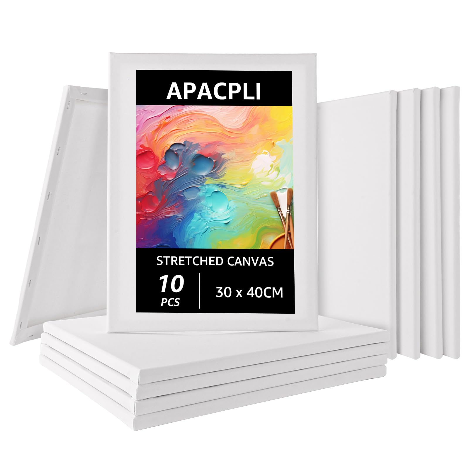 APACALI 10 Stück Keilrahmen 30x40, Leinwand zum Bemalen, Keilrahmen aus Baumwolle, Leinwandbrett Künstler Keilrahmen, Gemälde Leinwandrahmen, säurefreie weiße Leinwand für Bastler und Künstler