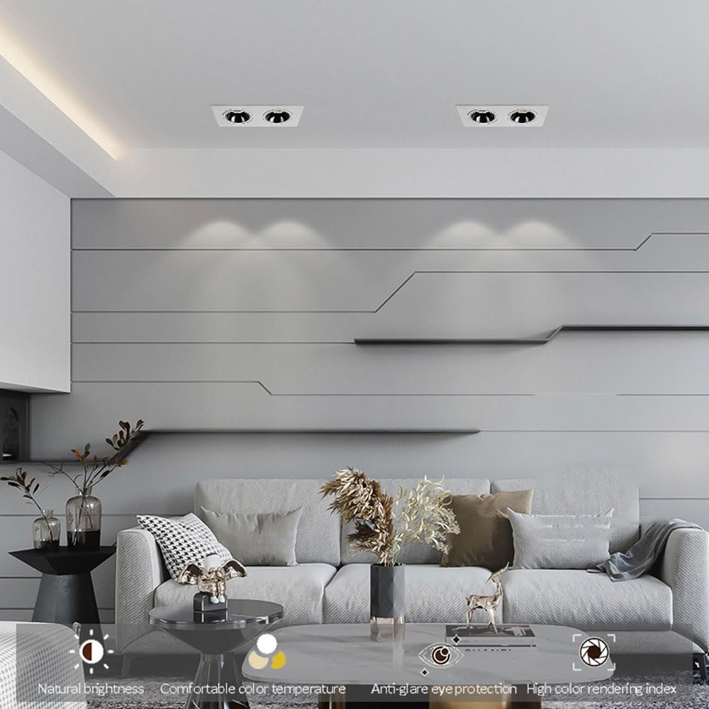 Foco Empotrable Led Regulable De 2 Cabezales, Panel De Techo Rectangular De 24 W con Ángulo Ajustable, Paquete De 4 Unidades.