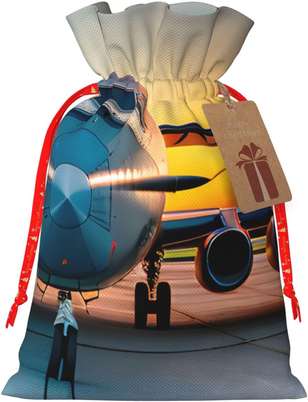 Aircraft Plane At Sunsets Print Drawstring Gift Reusable Bags Party Favors Holiday Birthday Eco-Friendly Pouches