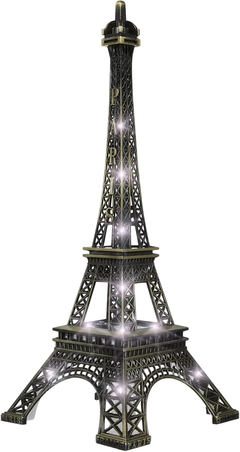 Abaodam LED Eiffel Tower Statue Light Up Eiffel Tower Lamp LED Night Light Vintage France Tour Souvenirs Metal French Figurine for Home Office Table Decor