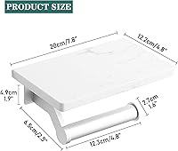 Vista 5 de Soporte de papel higiénico de aluminio plateado cepillado Hoimpro con estante de mármol natural blanco, soporte de almacenamiento de rollo de papel