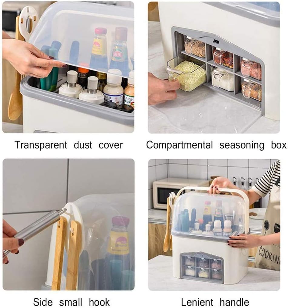 Seasoning Container Kitchen Shelf Seasoning Rack Spice Box Storage Container Condiment Jar Kitchen Home Tool Seasoning Storage Box (Color : Blue) (White)