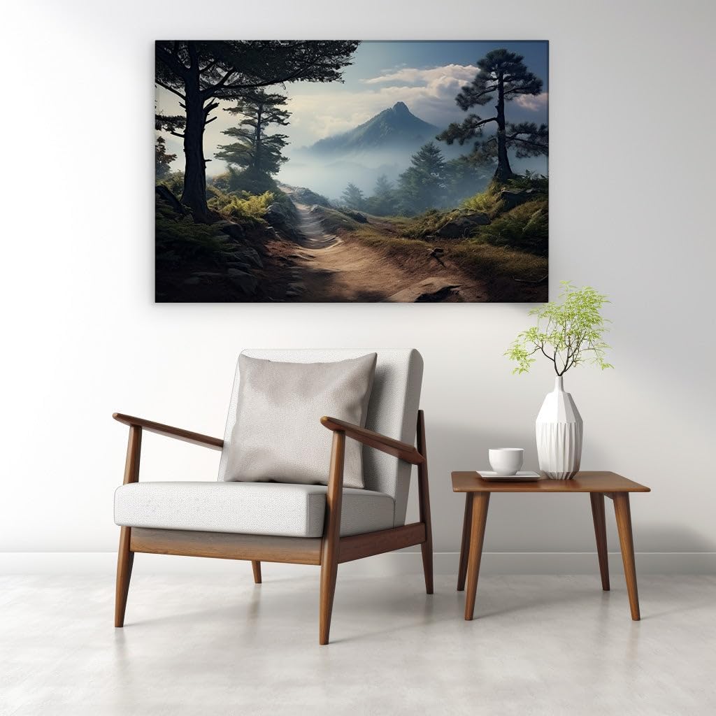 Canvas for Living room. Whispering Wilderness - Journey to the Mist-Shrouded Summit, 27 x 18 inch Canvas Wall Art - Modern Home Decor - 69x46 cm (27x18 inch)