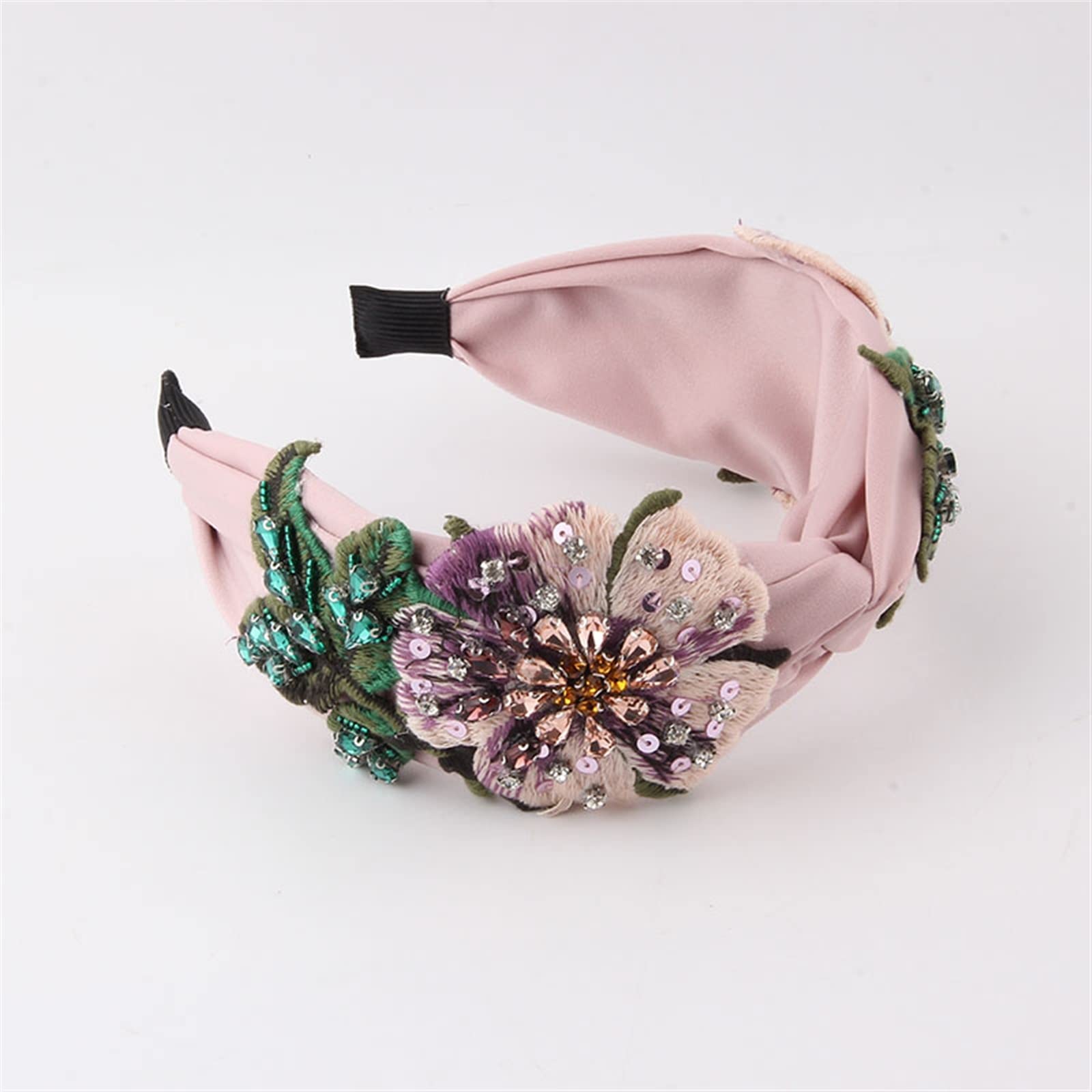 Fascia Larga in Tessuto Tessuto a Tesa Larga alla Moda con Copricapo a forcina da Donna con Fiori di Strass Cerchietto da Sposa (Color : E)