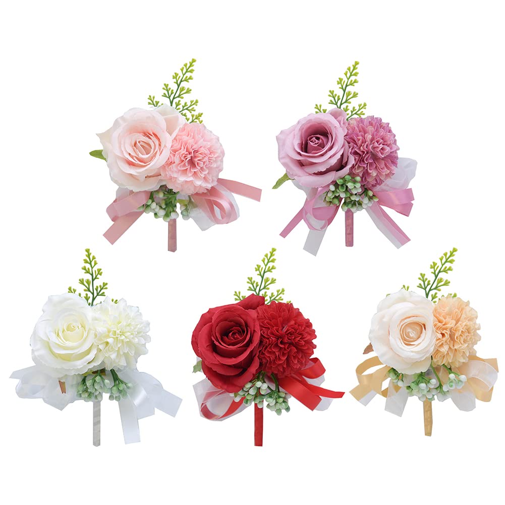 Pulsera de flores de boda, pulsera de dama de honor, 6 piezas de flores de ojal de boda, alfiler de solapa de flores, accesorio de ramillete for dama y hombre, ramillete de rosas artificiales for novi