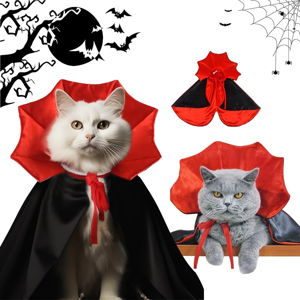 Vercico Disfraz de gato, disfraz de perro, disfraz de vampiro de Halloween, disfraz para gato, perro, capa, gatito, gato, disfraz de animales, vestido para mascotas, cosplay