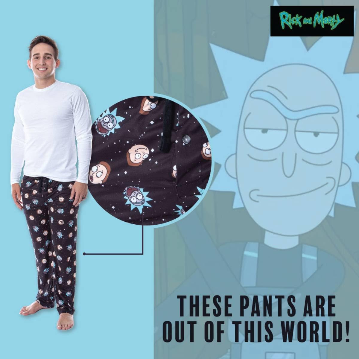 Rick and Morty Herren-Schlafanzug, Motiv: Wurfmuster, Schwarz
