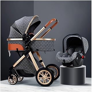 Baby Stroller Large Sleeping Basket for Newborn, 3 in 1 Adjustable Baby Carriage Stroller Toddler Bassinet Travel Prams and Pushchairs with Rain Cover, Mosquito Net, Mat (Color : Gray A)