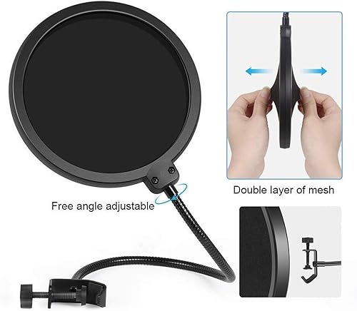 Miniatura 3 de Boytone BT-27ST - Protector de máscara de filtro de micrófono mejorado, pantalla de viento pop de doble capa con brazo estabilizador de clip de