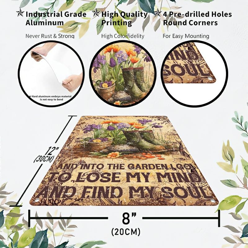 Metallschild Vintage – „And Into The Garden I Go“ – 20,3x30,5 Cm, Alu, Wasserdicht
