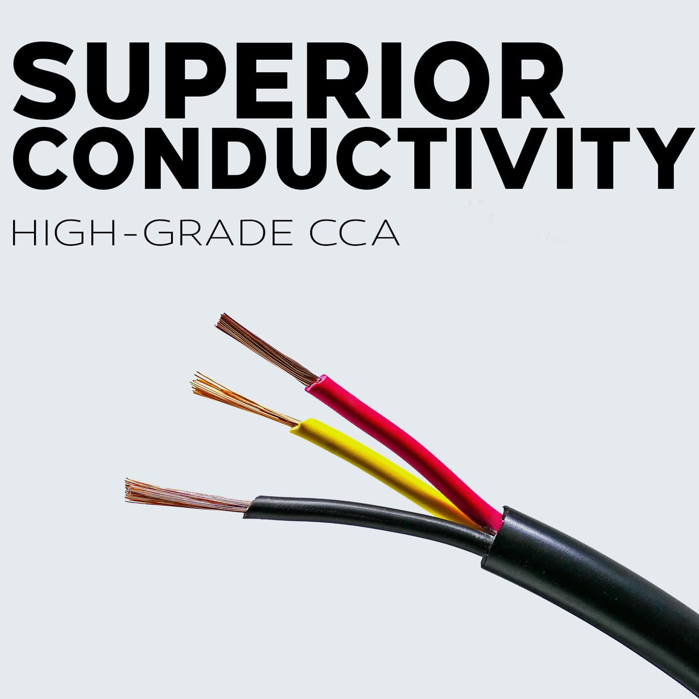 BEST CONNECTIONS 3 Way Trailer Wire Heavy Duty 14 Gauge 3 Conductor Insulated Cable Durable, Weatherproof, Color-Coded 3 Way Wiring Extension for RV and Automotive (100 Feet)