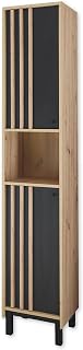 Stella Trading Volano Alto para Cuarto Aspecto, Color Armario de baño con Mucho Espacio de Almacenamiento, Madera, Negro Black Artisan Roble, Hochschrank